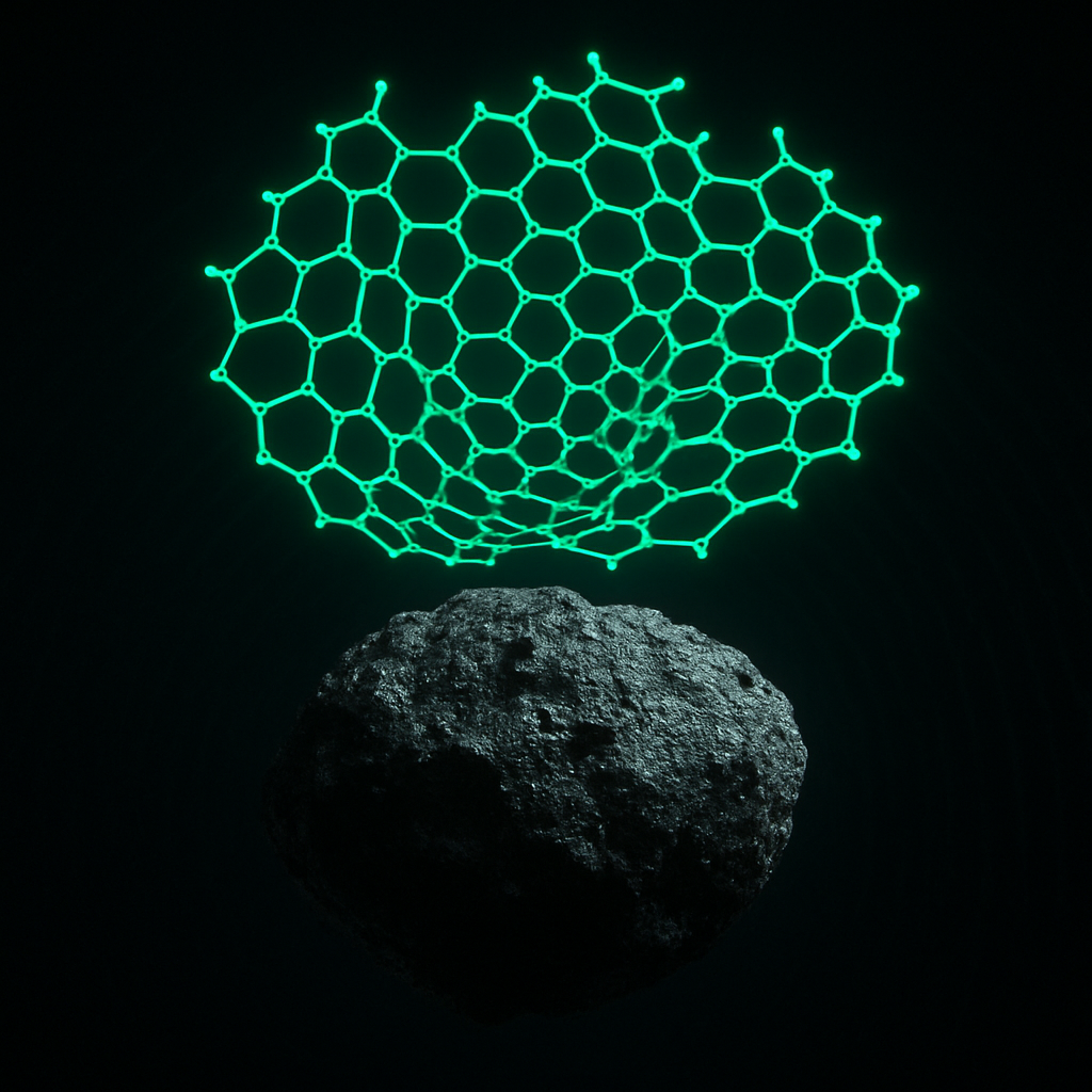 Visualization of a giant non-planar polycyclic aromatic hydrocarbon molecule above a grain of asteroid Ryugu regolith